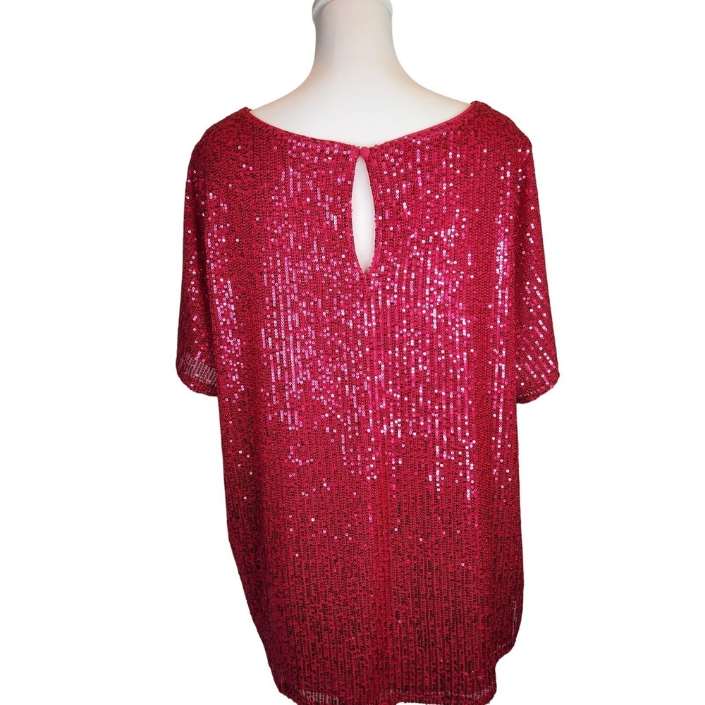 Torrid Hot Pink Sequin Short Sleeve Keyhole Back Blouse Plus Size 1 1X Glam - Picture 5 of 8